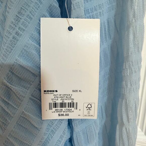 SO Blue Textured Long Sleeve Wrap Bodysuit Women’s XL Feminine Pastel Date Night - Picture 5 of 9